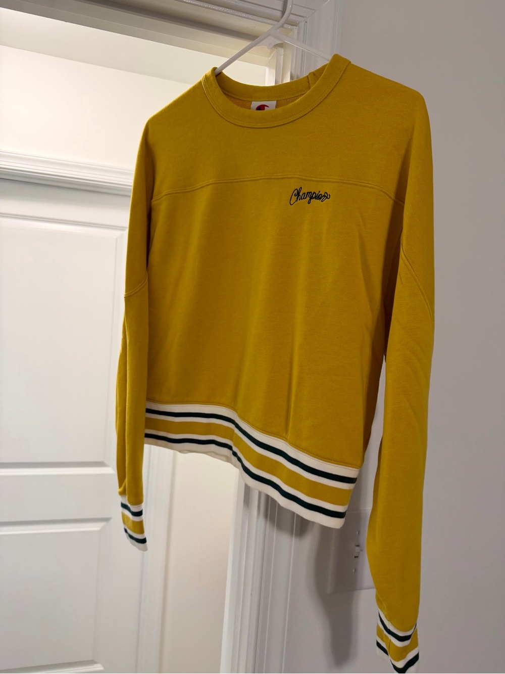 Champion Yellow Crewneck with Striped Hem Detail